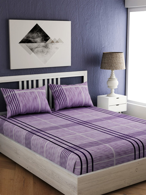 

EverHOME Purple Geometric 210 TC Cotton 1 Queen Bedsheet with 2 Pillow Covers
