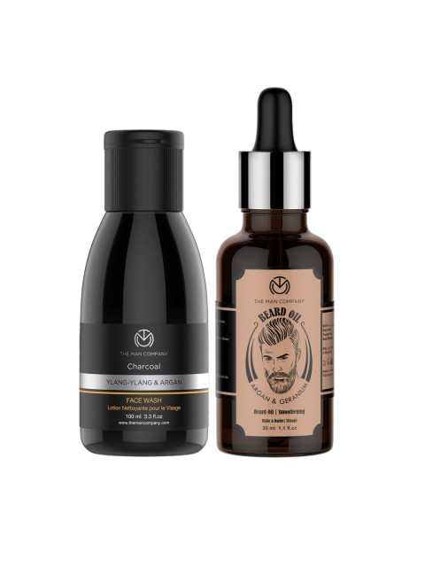 

THE MAN COMPANY Set of Argan Geranium Beard Oil 30 ml & Charcoal Face Wash 100 ml, Black
