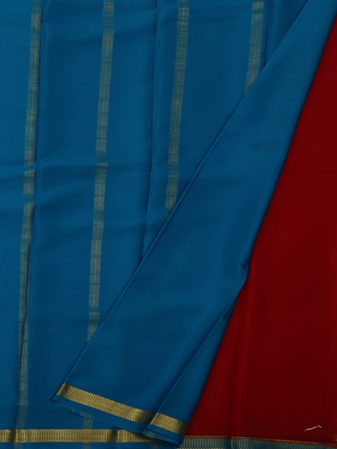 

Pothys Red & Blue Pure Silk Solid Mysore Silk Saree