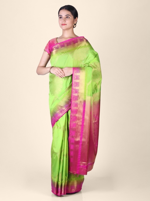 

CLAI WORLD Green & Pink Silk Blend Woven Design Mysore Silk Saree