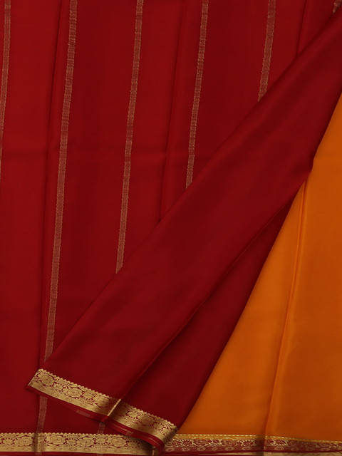 

Pothys Mustard Yellow & Maroon Pure Silk Solid Saree