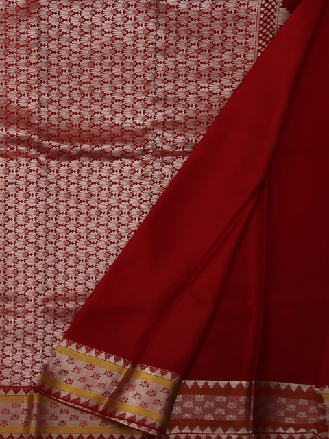 

Pothys Red Pure Silk Solid Mysore Silk Saree