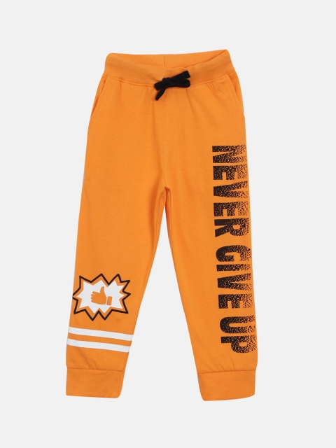 

KiddoPanti Boys Orange & Black Never Giveup Printed Sporty Joggers