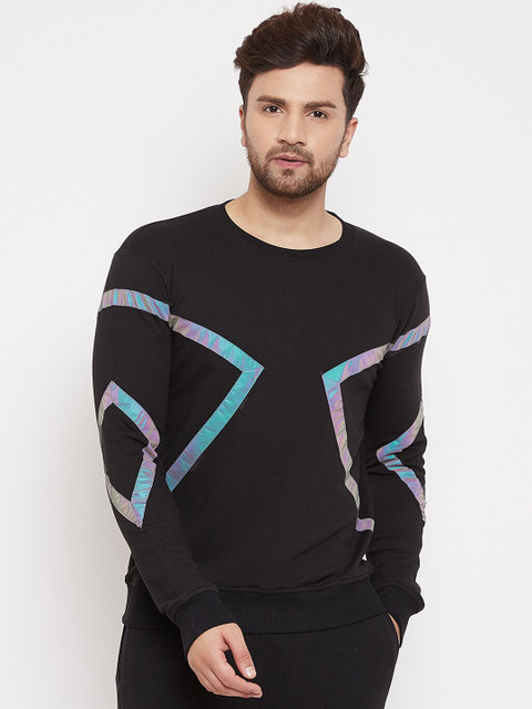 

FUGAZEE Men Black Reflective Taped Tapered Fit Sweatshirt
