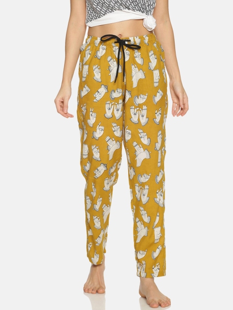 

Bene Kleed Women Mustard Yellow & White Anti Bacterial Printed Lounge Pants