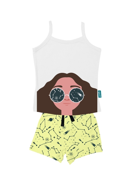 

Plan B Girls White & Yellow Printed Clothing Set