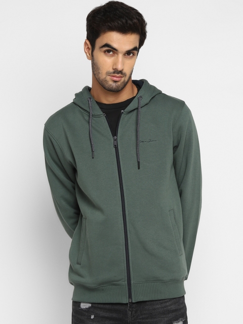 

Octave Men Olive Green Solid Hooded Sweatshirt