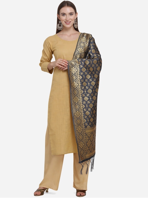 

SHEEYA Grey & Gold-Toned Woven Design Dupatta