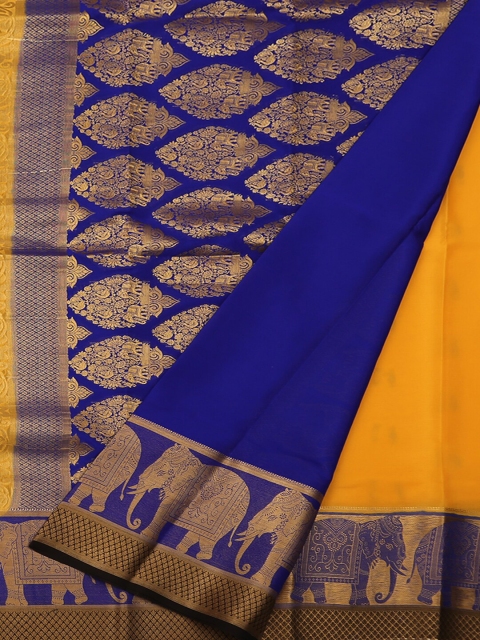 

Pothys Yellow & Blue Pure Silk Woven Design Saree