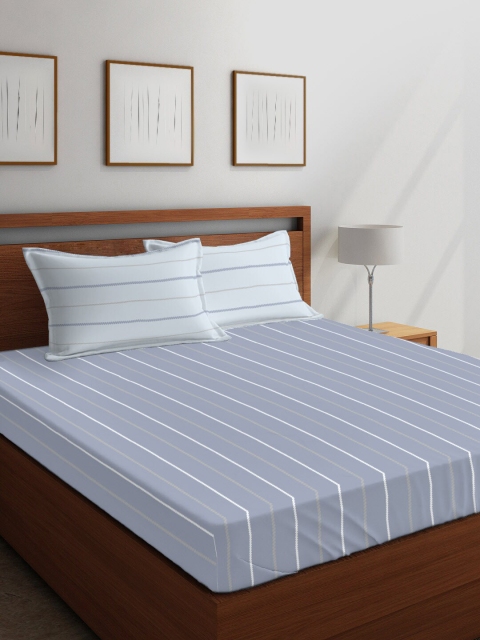 

Layers Blue & White Striped 104 TC Cotton 1 Queen Bedsheet with 2 Pillow Covers