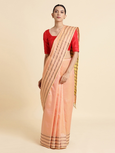 

Taneira Peach-Coloured & Yellow Woven Design Maheshwari Sustainable Saree