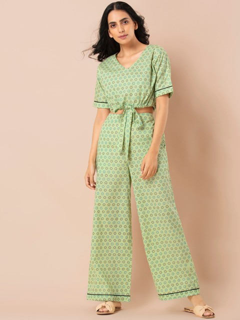 

INDYA Women Green Printed Two-Piece Jumpsuit