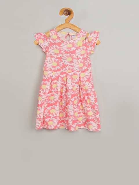 

max Girls Peach-Coloured Printed Fit and Flare Dress