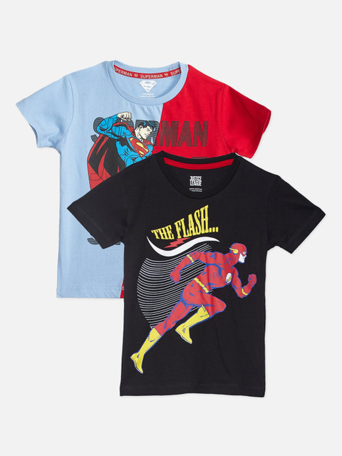 

Kids Ville Boys Pack of 2 Superman & Flash Printed Round Neck T-shirt, Black