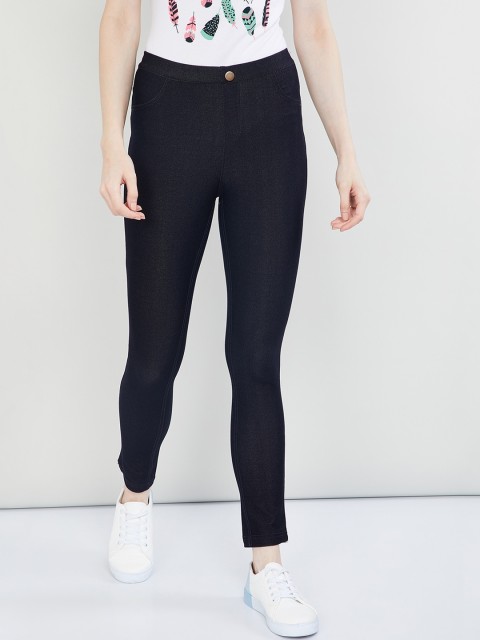 

max Women Navy Blue Solid Slim-Fit Jeggings