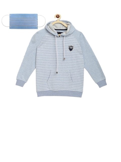 

Lil Tomatoes Boys Blue & White Striped Hooded Sweatshirt with 3-Ply Mask