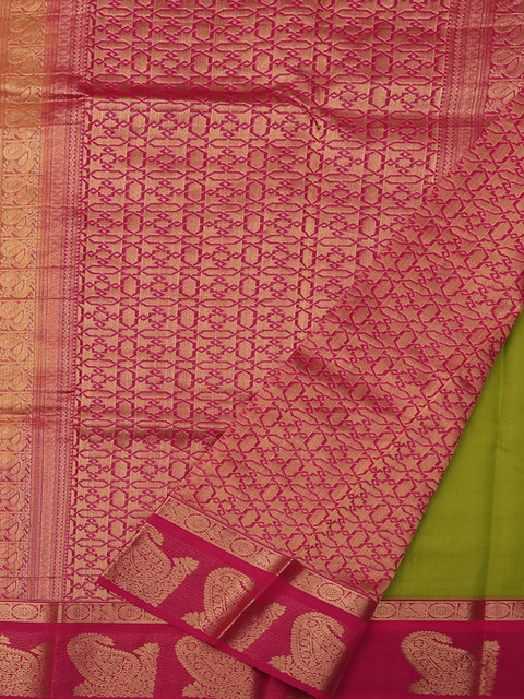

Pothys Green & Pink Silk Cotton Solid Saree