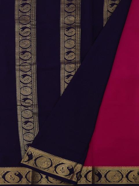 

Pothys Pink & Navy Blue Pure Silk Solid Mysore Silk Saree