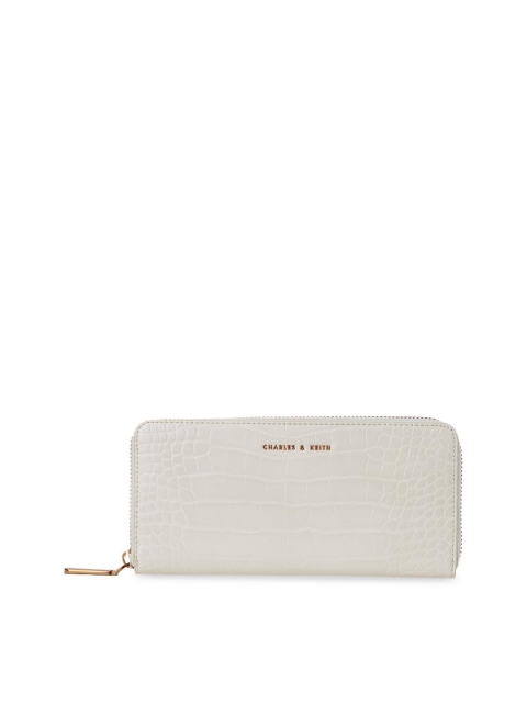 

CHARLES & KEITH Women Cream-Coloured Textured Zip Around Wallet