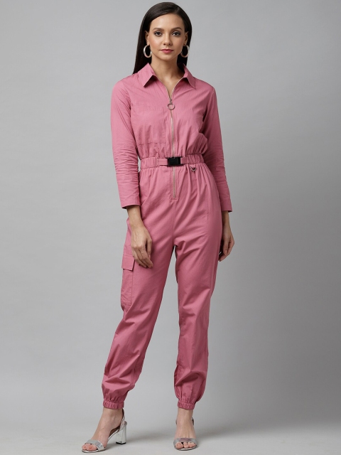

KASSUALLY Women Pink Solid Basic Jumpsuit