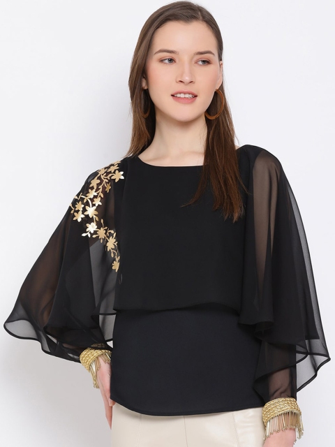 

ALL WAYS YOU Women Black Embroidered Cape Top