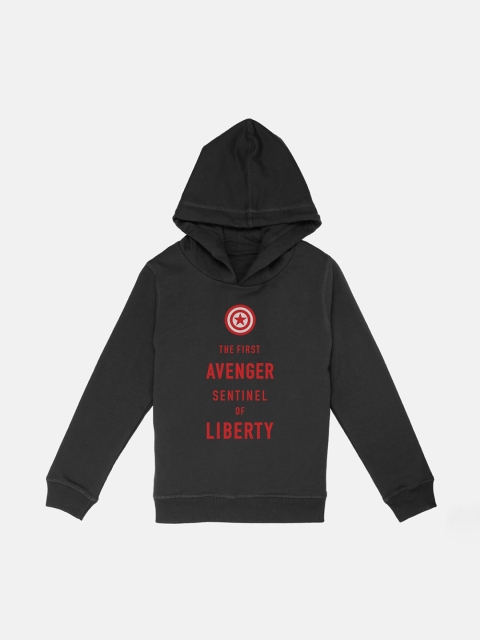 

Kids Ville Boys Black Captain America Printed Hooded Sweatshirt