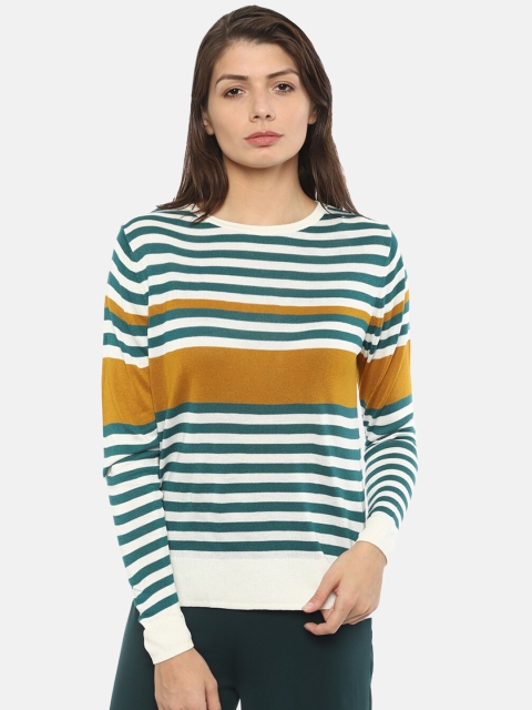 

Van Heusen Woman White & Green Striped Top