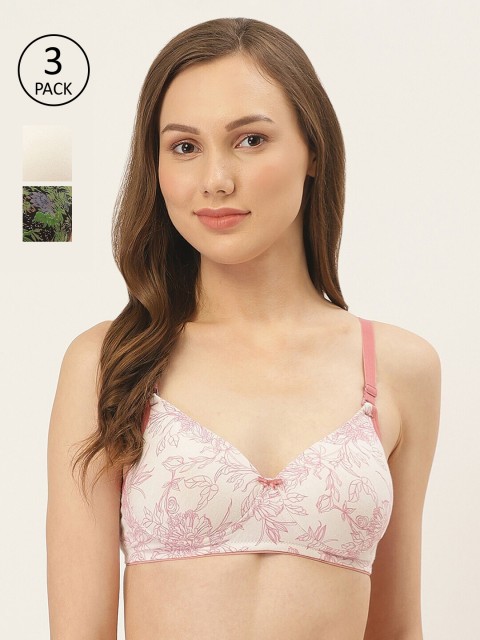 

Inner Sense Pack Of 3 Solid Non-Wired Lightly Padded Organic Cotton Sustainable T-shirt Bra ISBC068, Cream