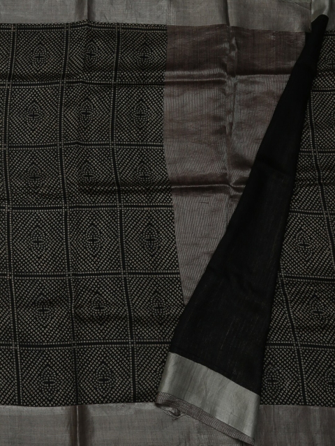 

Pothys Black & Beige Jute Silk Printed Bandhani Saree