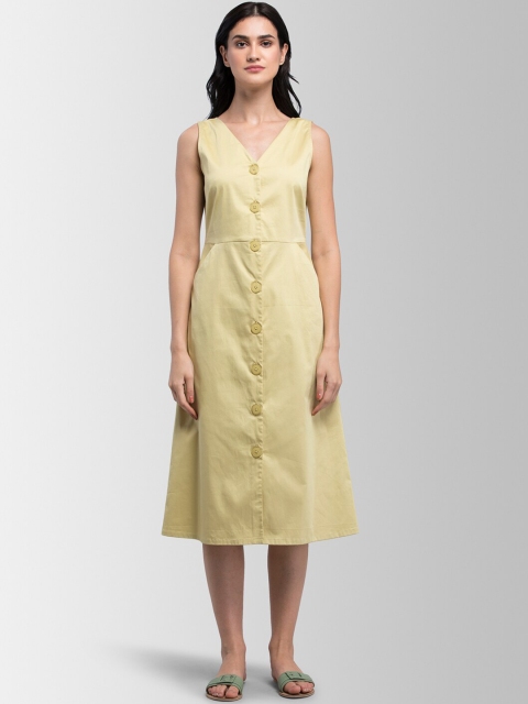 

FableStreet Women Yellow Solid Fit and Flare Dress