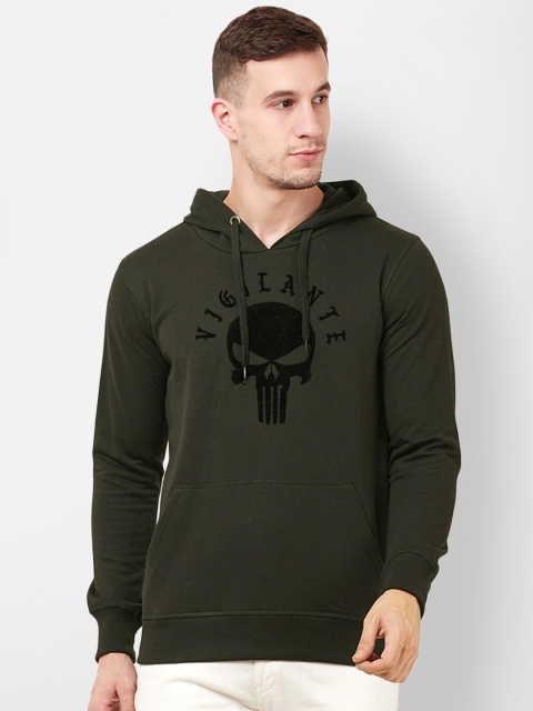 

Free Authority Men Olive Green & Black Punisher Print Hooded Sweatshirt