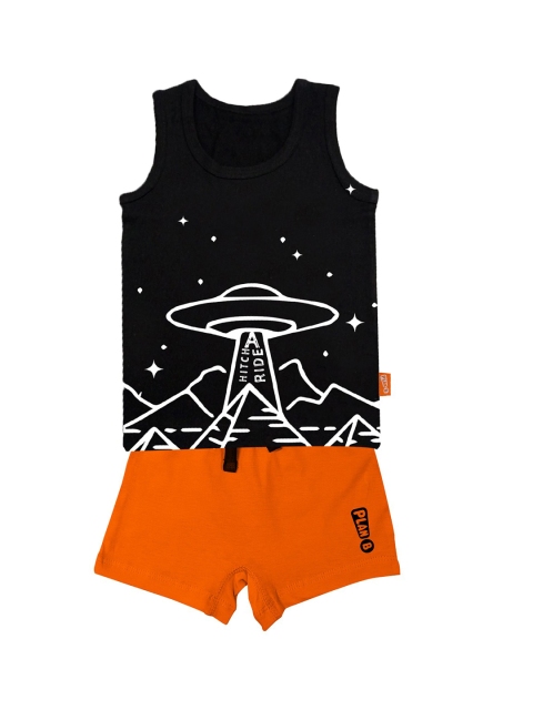 

You Got Plan B Boys Black & Orange Printed T-shirt with Shorts
