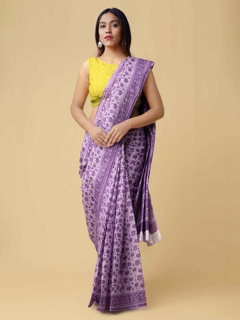 

Unnati Silks Violet Printed Pure Cotton Saree