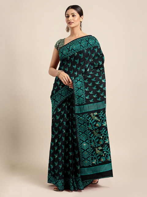 

Mitera Black & Green Silk Cotton Woven Design Jamdani Saree