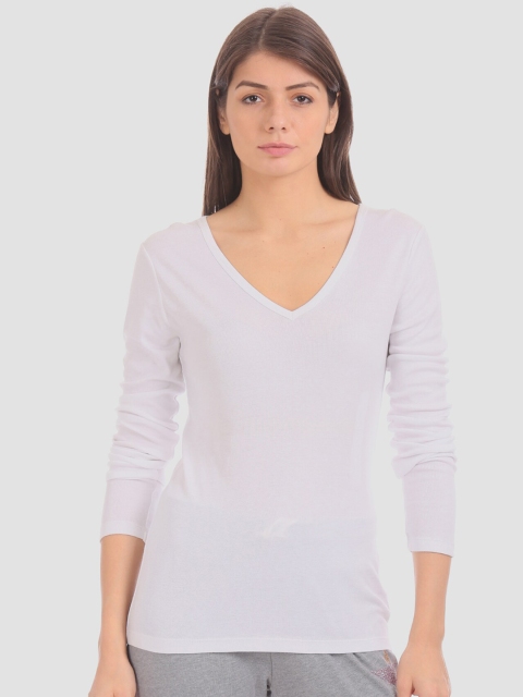 

GAP Women White Solid V-Neck T-shirt