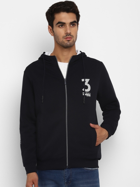 

Octave Men Navy Blue Printed Hooded Sweatshirt