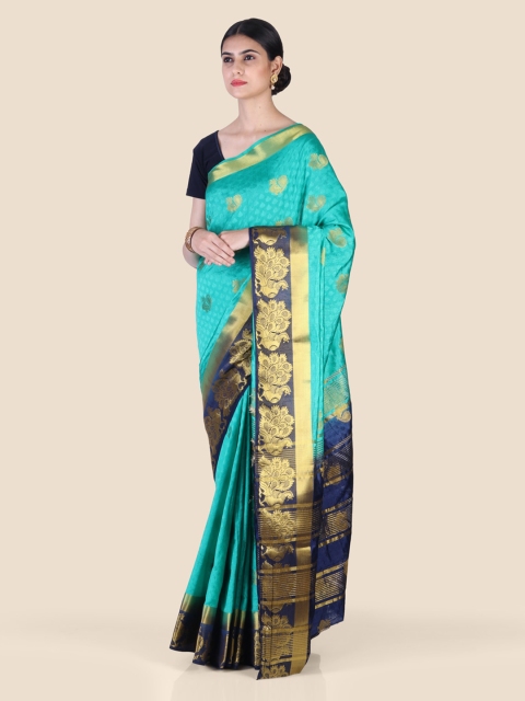 

CLAI WORLD Green & Gold-Toned Silk Blend Woven Design Saree