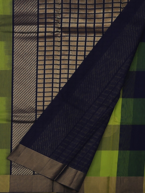 

Pothys Green & Black Silk Cotton Checked Saree