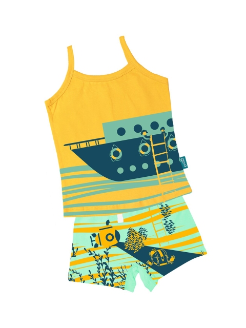 

You Got Plan B Girls Blue & Yellow Printed Anti-bacterial Anti-microbial T-shirt with Shorts