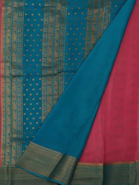 

Pothys Pink & Blue Pure Silk Woven Design Saree