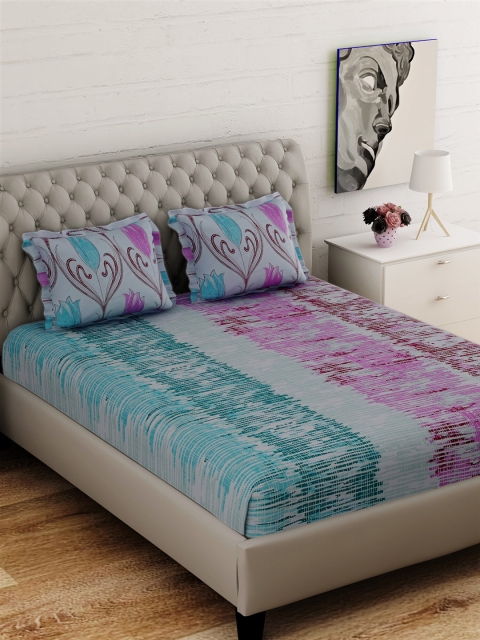 

BOMBAY DYEING Pink & Green Abstract 144 TC Cotton 1 Queen Bedsheet with 2 Pillow Covers