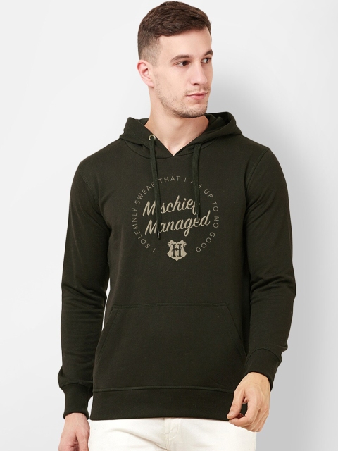 

Free Authority Men Olive Green Printed Hooded Sweatshirt