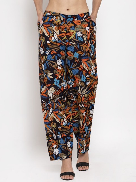 

TAG 7 Women Navy Blue & Brown Smart Regular Fit Printed Regular Trousers