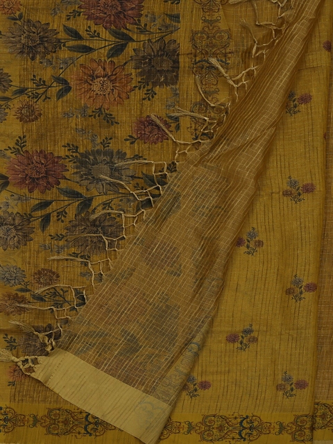 

Pothys Mustard Yellow Printed Tissue Saree