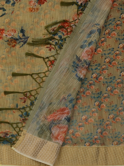 

Pothys Mustard Yellow & Pink Art Silk Printed Saree