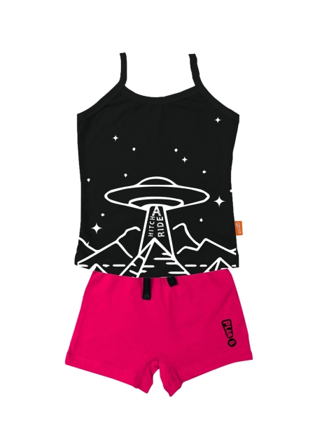 

You Got Plan B Girls Black & Pink Printed T-shirt with Shorts