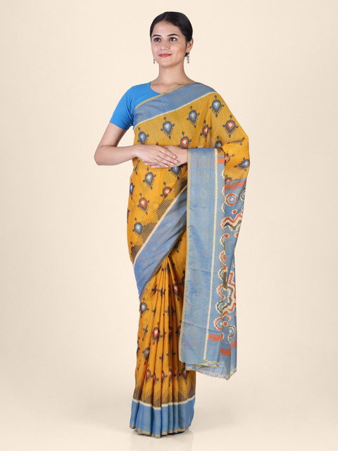 

CLAI WORLD Yellow Silk Blend Printed Ikat Saree