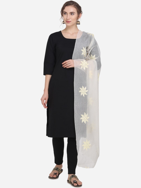 

mf Cream-Coloured Net Embroidered Dupatta