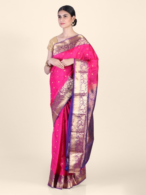 

Hastakala Pink & Gold-Coloured Silk Blend Woven Design Kanjeevaram Saree