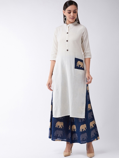

InWeave Women Off-White & Blue Solid Kurta with Palazzos
